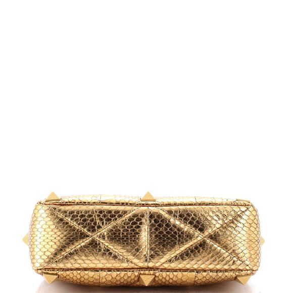 Valentino Garavani Roman Stud Flap Bag Quilted Python Medium Gold - Picture 4 of 6